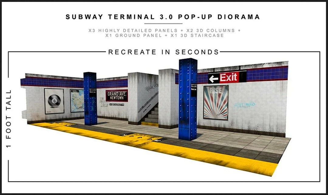 1:12 Scale Action Figure Accesories Extreme Sets Subway Terminal 3.0 Pop-Up DIorama Display 1/12 Scale Action Figures 1 1:12 Scale Action Figure Accesories Extreme Sets Subway Terminal 3.0 Pop-Up DIorama Display 1/12 Scale Action Figures
