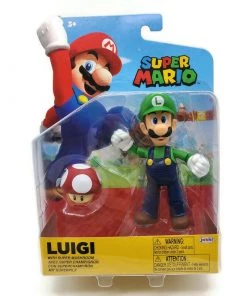 Jakks Pacific Super Mario Luigi With Red Super Mushroom Action Figure